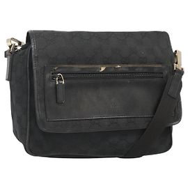 GUCCI GG Canvas Schultertasche Schwarz Gold 019 0375 Auth SW809