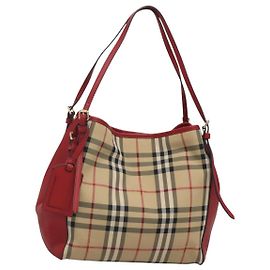 Borsa a spalla Burberry Nova Check in nylon beige oro Auth 125324