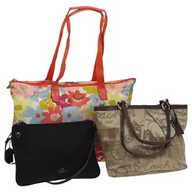 Borsa a spalla Coach in nylon e tela 3 pezzi nero beige arancione Auth bs25684