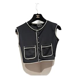 Crop top Chanel nero e bianco in poliammide