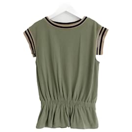 Chanel Khaki Strickoberteil mit Streifenbesatz Kreuzfahrt 2017 17C Kuba