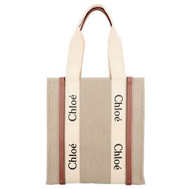 Chloé Borsa tote Woody in lino e pelle