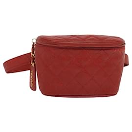 CHANEL Borsa a vita Matelassé Pelle Caviar Rossa Oro CC Auth BD2190 - Chanel