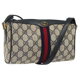 GUCCI GG Supreme Sherry Line Borsa a Spalla PVC Blu Navy Oro 89 02 018 Auth 125200