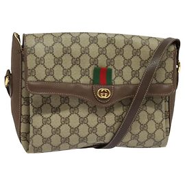 GUCCI GG Supreme Web Sherry Line Borsa PVC Beige Oro 164 02 084 Auth ep9049