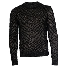 Saint Laurent, Rundhals-Pullover aus schwarzem und goldenem Jacquard 2018