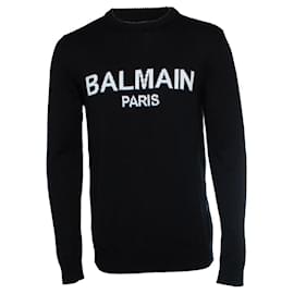 Balmain, Logo-Merino-Strickpullover in Schwarz