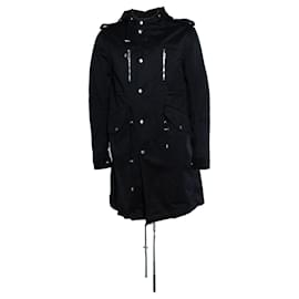 Balmain, parka con capucha negra de algodón