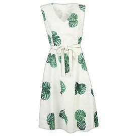 Robe Marina Rinaldi en coton blanc et vert imprimé feuillage