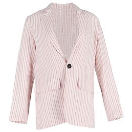 Vanessa Bruno Leto Pinstriped Woven Blazer in White Linen