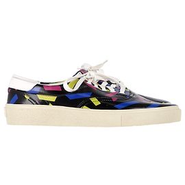 Saint Laurent bedruckte Low-Top-Sneaker aus schwarzem Leder