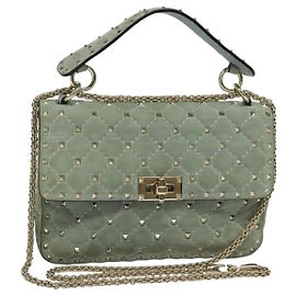 VALENTINO Borsa a spalla con catena e borchie in suede blu chiaro argento autentica 123555