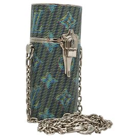 LOUIS VUITTON Monograma LV Pop Chain Estojo de Batom Azul MP2536 LV Auth 125431