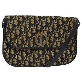 Borsa a spalla in tela Trotter Christian Dior blu navy oro Auth BD2210