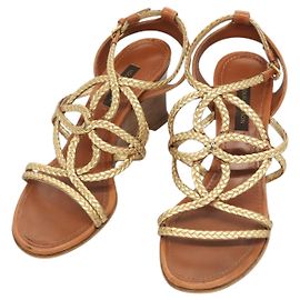 LOUIS VUITTON Tacones de Cuero Marrón LV Auth bs25697