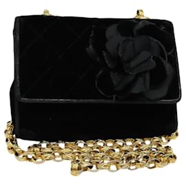 CHANEL Matelassé Camelia Borsa a Spalla con Catena Velluto Nero Oro CC Auth bs26015