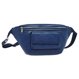 GUCCI GG Borsa a Spalla Embossata Argento Blu 645093 Auth am8486