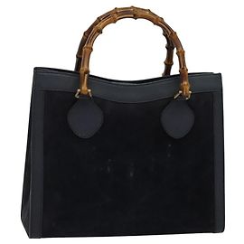Borsa a Mano GUCCI Bamboo Camoscio Blu Navy Oro 002 1186 0260 Auth ep9069