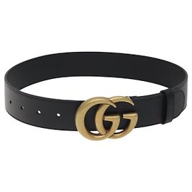 GUCCI GG Marmont Gürtel Leder 31,5" Schwarz Gold 400593 Auth SW818M