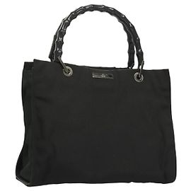 Borsa a mano in nylon nero e argento Gucci Bamboo 032 1016 Auth ep9066