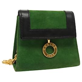 Céline Pochete de corrente CELINE em couro camurça verde ouro Auth BD2160