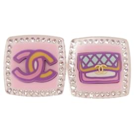Orecchini Chanel Coco Mark Motivo Matelassé in plastica con strass multicolori
