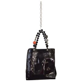 Autre Marque Borsa a mano Roberta Gandolfi in pelle verniciata nera con perline
