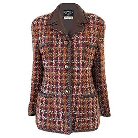 Chanel Giacca in tweed marrone stile supermodella rarefatta del 1993