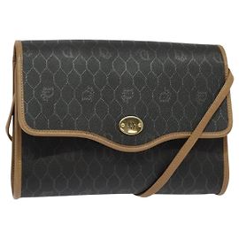 Borsa a spalla in tela a nido d'ape Christian Dior PVC nera e oro Auth BA2589