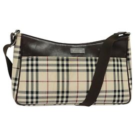 Bolso de Hombro Burberry Nova Check de Lona Beige Plata Auténtico BA2560