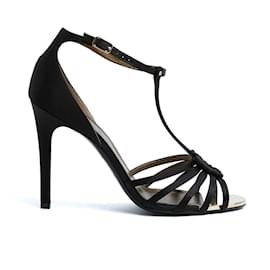 Lanvin Tacchi Sandali EU38 Nero Satinato Tacchi Sandali UK5 US7.5 Nuovo