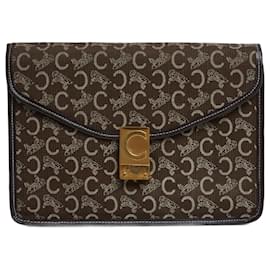 Céline Pochette Enveloppe Calèche 1985s Clutch in Tela Monogramma Marrone Celine