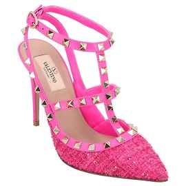 Valentino Garavani Décolleté Valentino Caged 100 in tweed e pelle rosa
