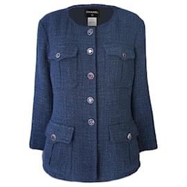 Chanel Chaqueta de tweed esmeralda con botones Gripoix 42 FR