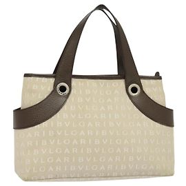 Bulgari Borsa tote in tela beige argento BVLGARI Logo Mania Auth BA2559