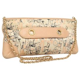 Chanel Bolso de Accesorios de Seda Beige Dorado CC Auth 125970