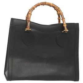 Borsa a mano in pelle Gucci Bamboo nera e oro 002 1095 0260 Auth mr1335