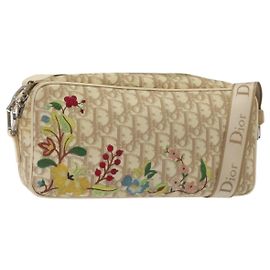 Borsa a spalla in tela Trotter Christian Dior fiore beige argento autentica fm4695