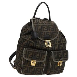 Zaino in tela Zucca FENDI nero marrone oro Auth 123804