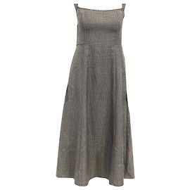 Abito midi in poliestere marrone con stampa a pied de poule Reformation
