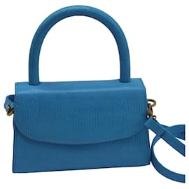 Borsa Mini Lizard Embossed By Far in Pelle Blu Chiaro