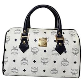 MCM Vintage Coated Canvas visetos Handle Bag Navy Blue/White