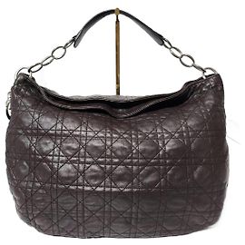 CHRISTIAN DIOR Bolsa Hobo de cuero de cordero acolchado Cannage suave marrón