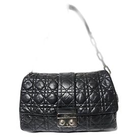 CHRISTIAN DIOR  Lambskin Cannage Medium New Lock Flap Shoulder Bag Black