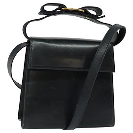 Salvatore Ferragamo Handtasche Leder 2-Wege Marineblau Gold Auth 125933