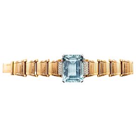 Autre Marque Bracciale retrò in oro 18k con acquamarina e diamanti - anni '40