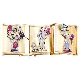 Autre Marque Straordinario Bracciale in Oro Francese con Pannelli di Gemme