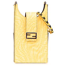 Porta telefono Fendi Sarah Coleman in tela rivestita gialla FF Vertigo a tracolla