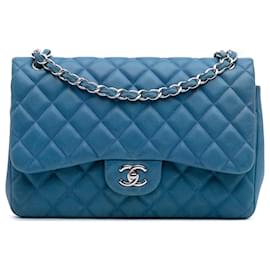 Chanel Blu Jumbo Classico Caviar Doppio Flap