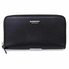 Burberry Round Long Wallet in Black Leather